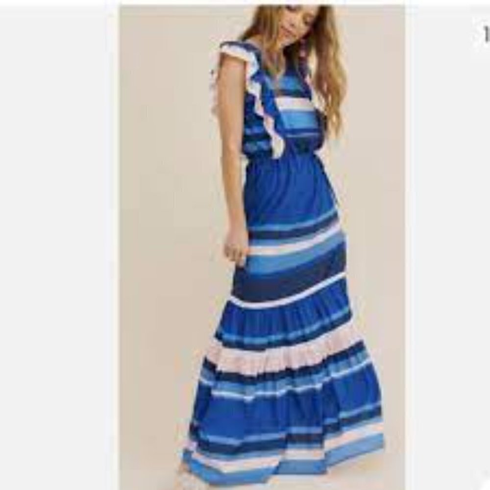New New Anthropologie Especia Zelanda Striped Ruffles Tiered Maxi Dress Small